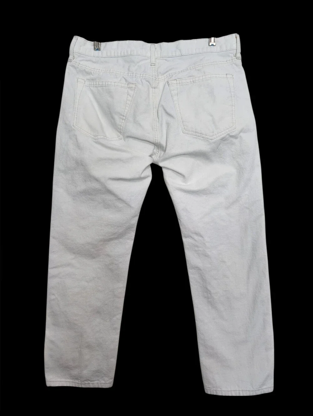J.Crew 5 Pocket White Cotton Jeans Navy Contrast Stitch Button Front Fly 32 x 30